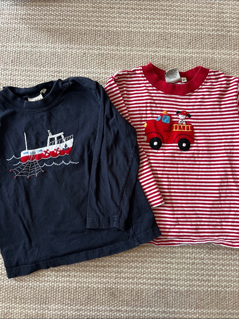 Navy Long-Sleeve Tee with Boat Embroidery